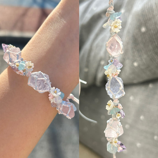 Orphea natural crystal bracelet woven pink crystal fluorite bracelet